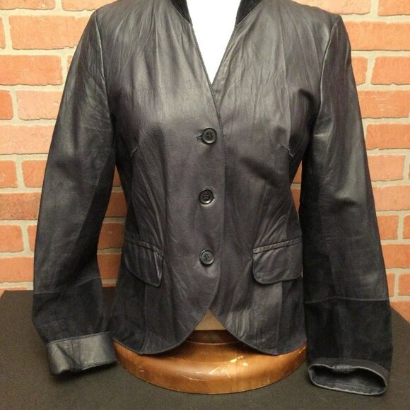 Illia Women’s black leather button up blazer jacket with front pockets size 6 - Picture 3 of 7